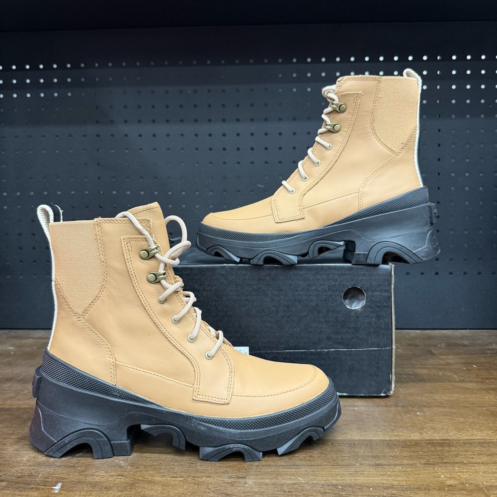 <New W/ Box! Women’s Sorel Brex Lace-Up Tan Tawny Black Ankle Boots Size 8.5